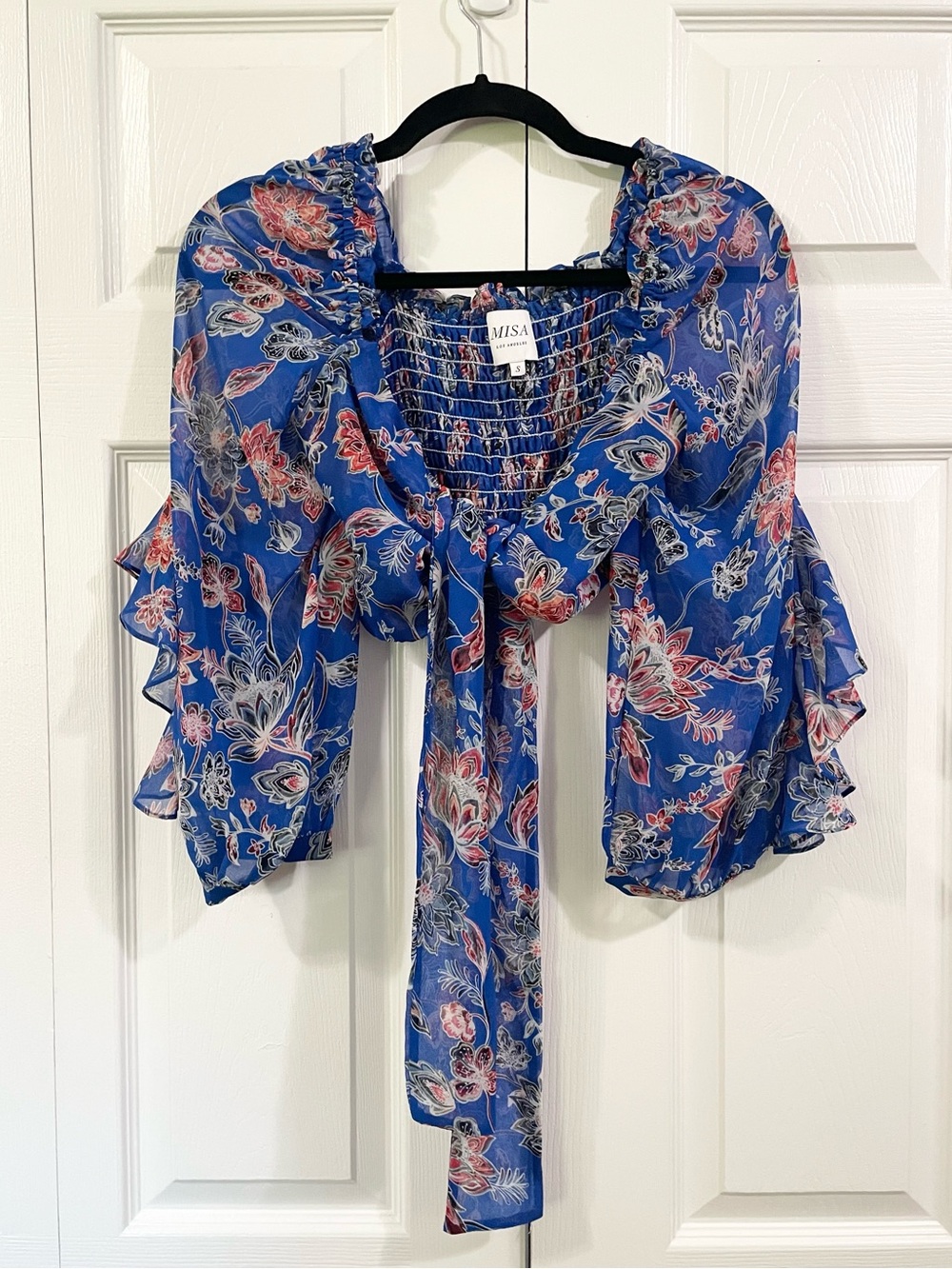 MISA Los Angeles Ancora Chiffon Tie Front Crop Top Women's Size S